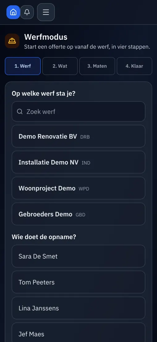 Bouw: Werfmodus op de telefoon