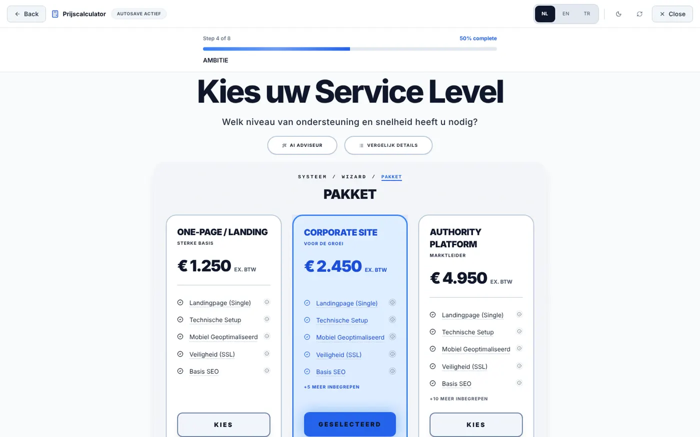 Prijscalculator: Pakket kiezen