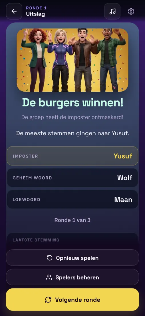 Wie is de Imposter?: Uitslag